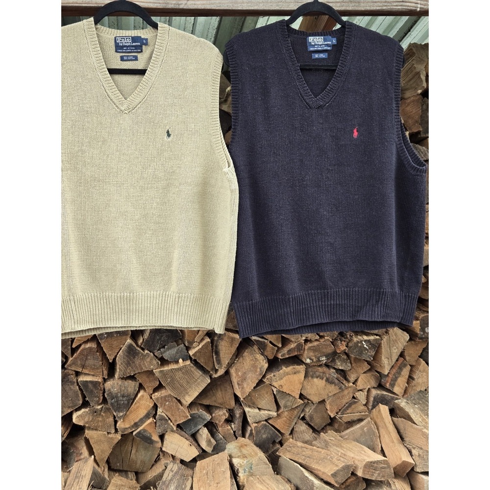 2 Vintage Polo Ralph Lauren Knit GOLF Sweater Vest Linen Cotton Men's Large - Picture 1 of 13